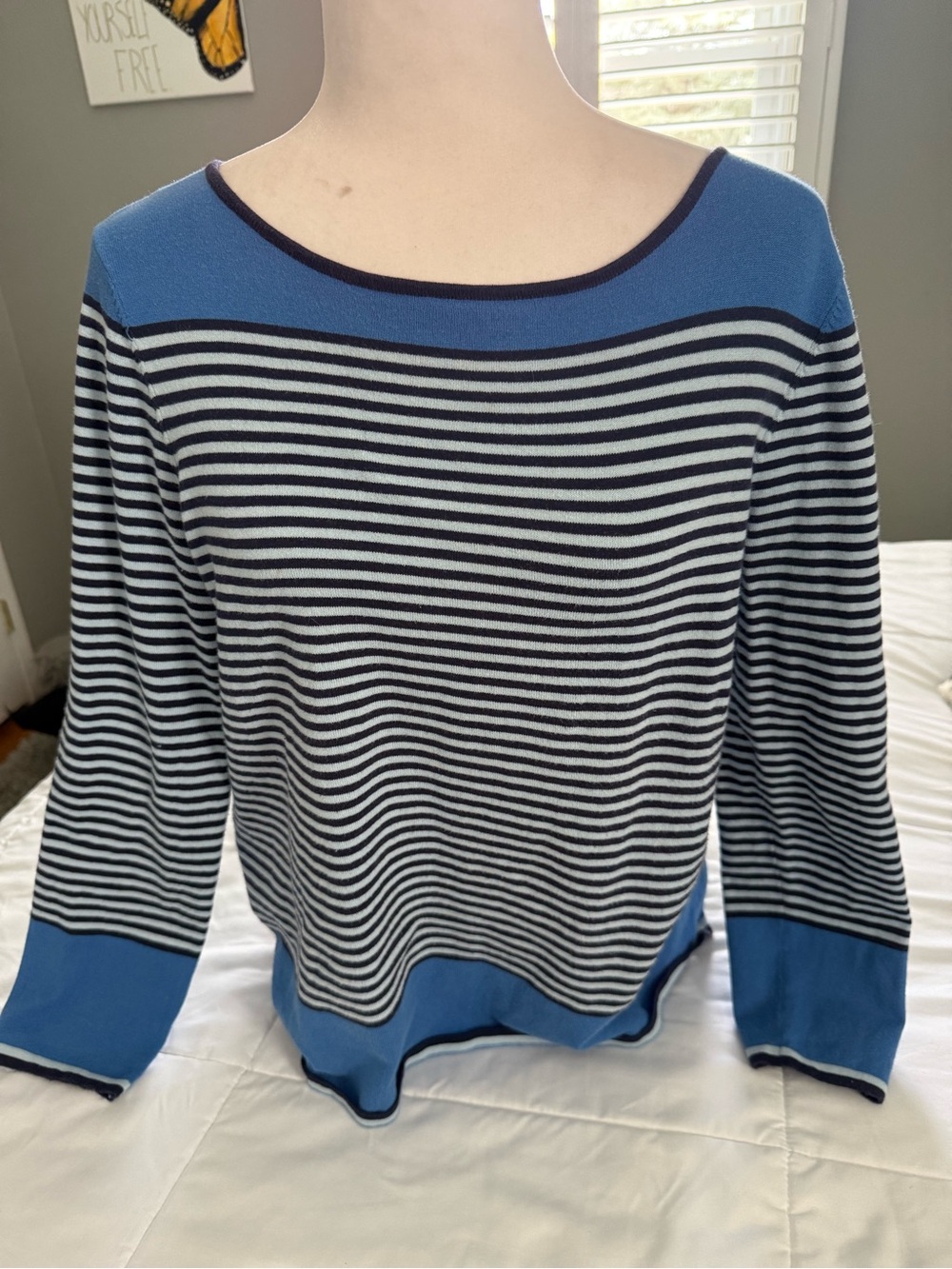 Sail to Sable Blue & Black Striped Boatneck Sweater